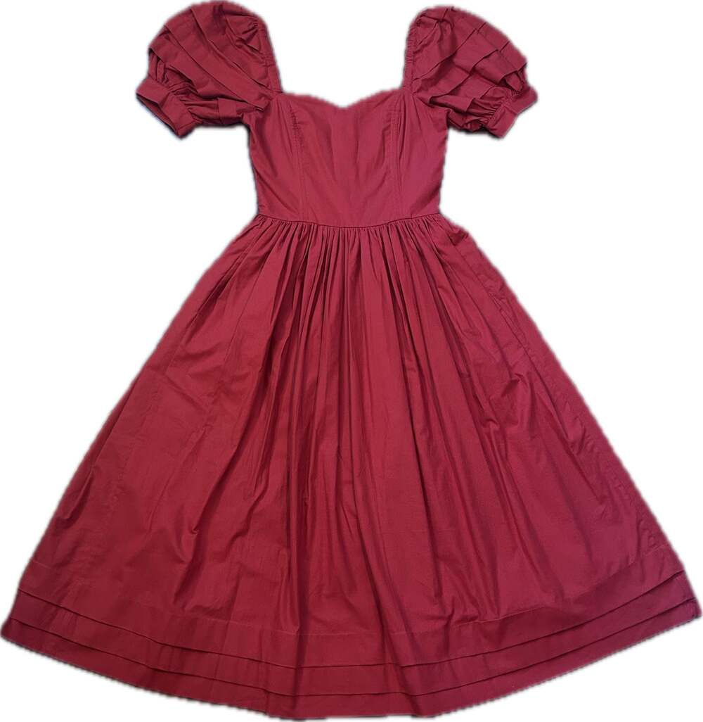 Vtg 1980s Laura Ashley Ruby Red Cotton Puff Sleeve Midi Dress Made in Ireland